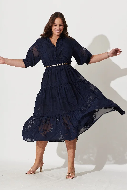 Brittney Midi Dress In Navy Chiffon