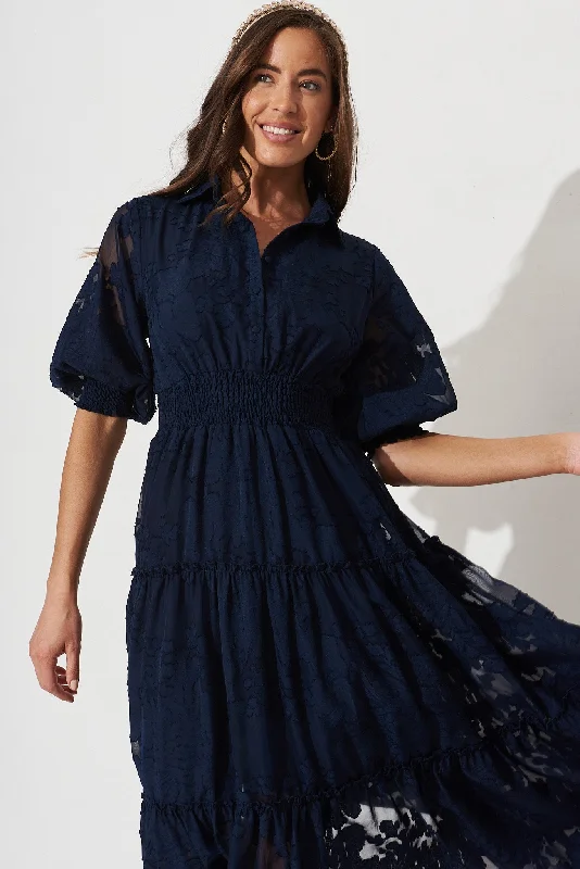 Brittney Midi Dress In Navy Chiffon