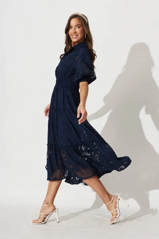 Brittney Midi Dress In Navy Chiffon