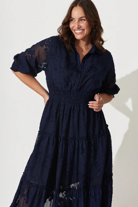 Brittney Midi Dress In Navy Chiffon