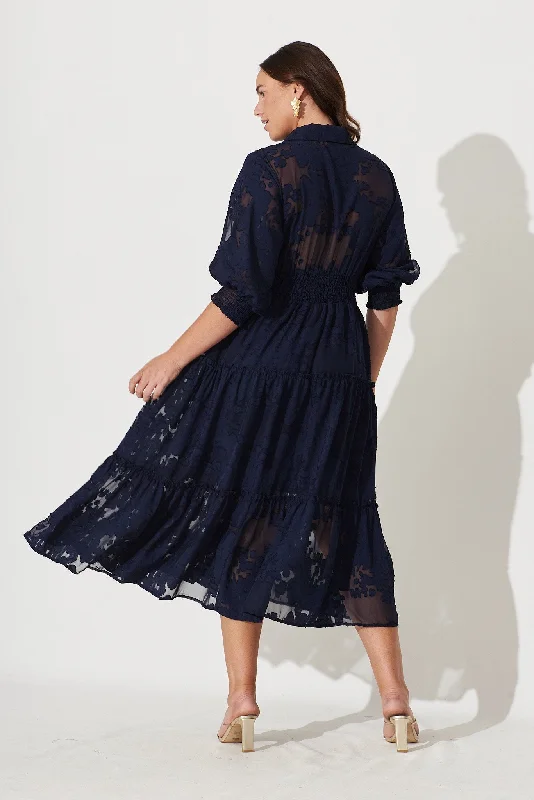 Brittney Midi Dress In Navy Chiffon