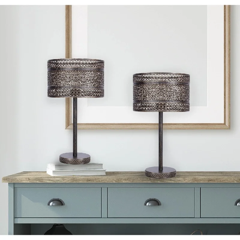art deco table lamps with geometric shapes for a retro touchart deco table lamps with geometric shapes for a retro touch18" Metal Accent Lamp w/ Patterned Metal Shade (Set of 2)