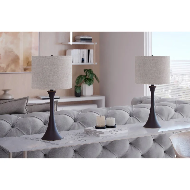 Oil Rubbed Bronze w/ Tan Textured Linen Shade